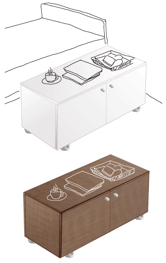 ベッドサイドの便利なローテーブル