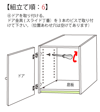 オーダー家具組立てマニュアル。6・ドアを取り付ける。