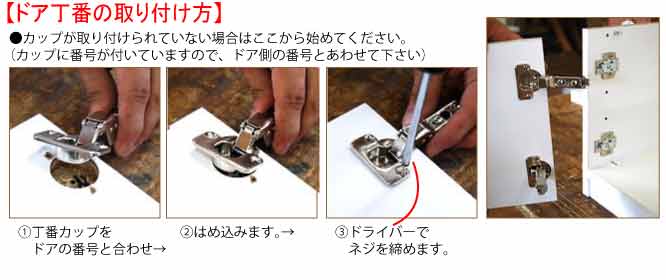 丁番カップをはめ込みドライバーで締めます。