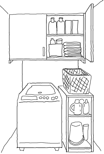 洗濯機上オリジナル収納棚。洗濯機上は意外と気が付かない収納スペース
