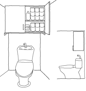 トイレの水タンク上は便利ななオーダー収納棚スペース。しかも、ピッタリサイズ。